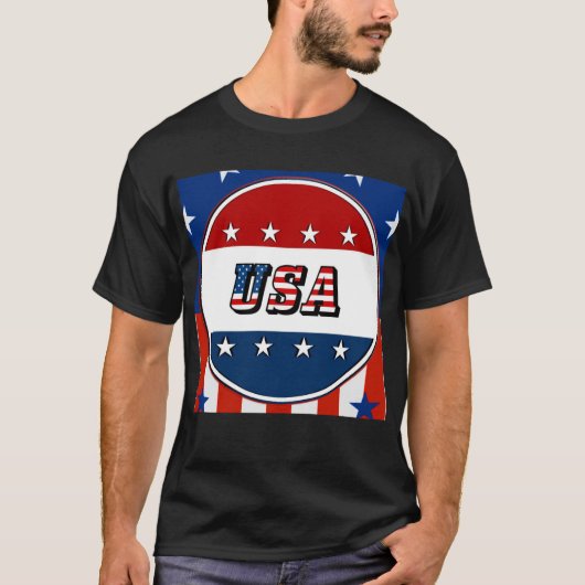 米国 – 丸の中のアメリカ国旗と星#2 Tシャツ (正面)