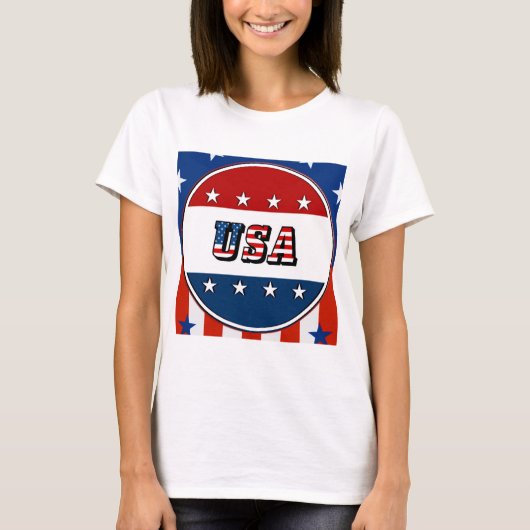 米国 – 丸の中のアメリカ国旗と星#2 Tシャツ (正面)