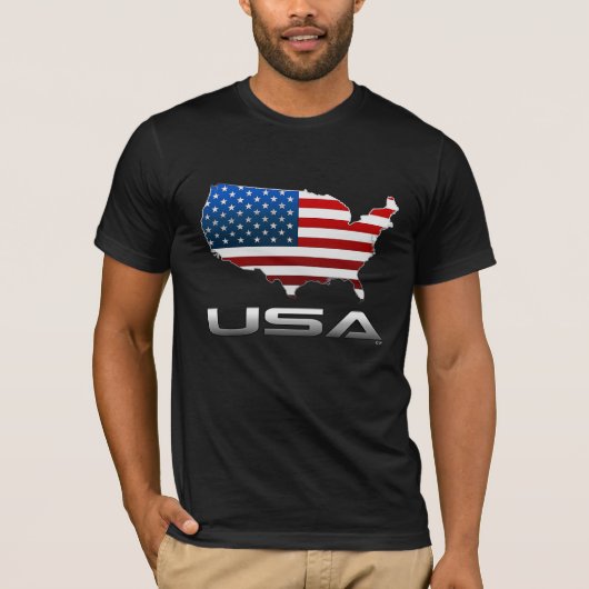 米国：地図と国旗 Tシャツ (正面)