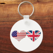 米国・英国ハート国旗のデザイン キーホルダー (正面)