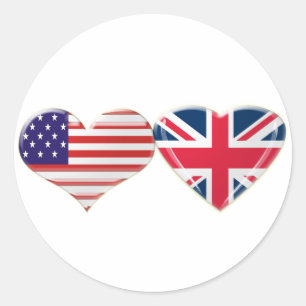 米国・英国ハート国旗のデザイン ラウンドシール