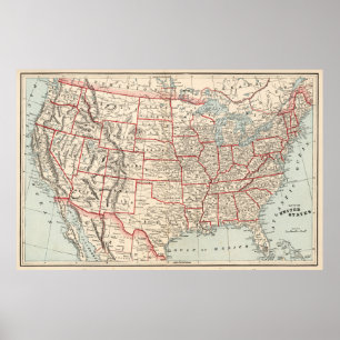 米国(1893年)のヴィンテージの地図 ポスター