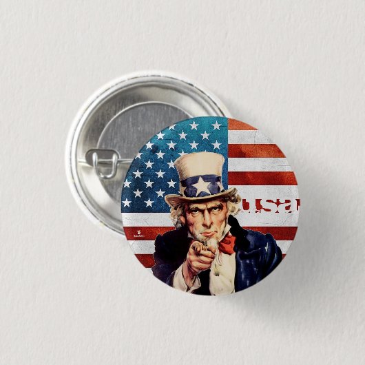 "米国: 18. ct./today - UNCLE SAM... 缶バッジ (正面&裏面)