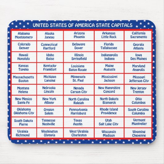 米国- 50人の州および首都 マウスパッド (正面)