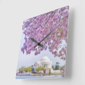 米国、Washington D.C.の開花の桜 スクエア壁時計 (傾斜)