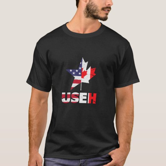 米国EHカナダおもしろい米国国旗 Tシャツ (正面)