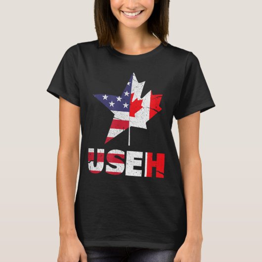 米国EHカナダおもしろい米国国旗 Tシャツ (正面)