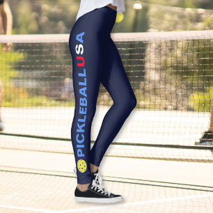 米国Pickleballのレギンスの黄色い球の赤白青 レギンス