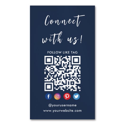米国QrコードソーシャルメディアNavy Blueとの接続 マグネット名刺 (正面縦)