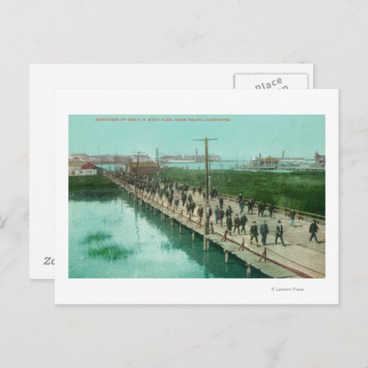 米海軍造船所の労働者が働きに行く ポストカード (正面/裏面)