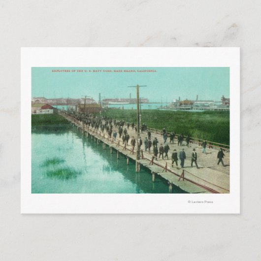 米海軍造船所の労働者が働きに行く ポストカード (正面)