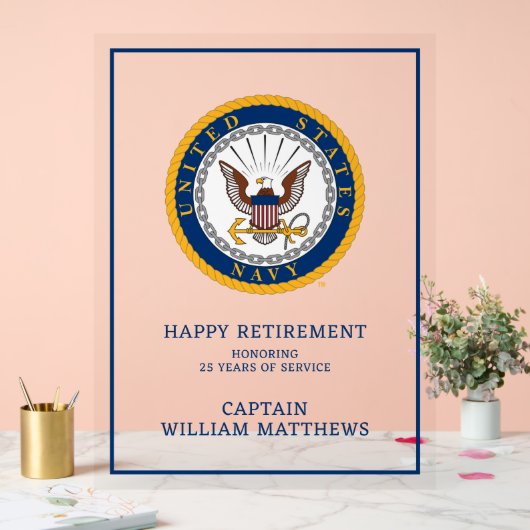 米海軍 |ネイビーエンブレム |ハッピーリタイア アクリルサイン (ウェディング)