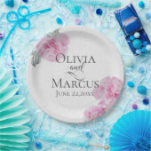 米絵を描紙の食感にピンクの牡丹 ペーパープレート (パーティー)