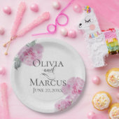 米絵を描紙の食感にピンクの牡丹 ペーパープレート (パーティー)