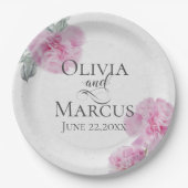 米絵を描紙の食感にピンクの牡丹 ペーパープレート (正面)