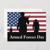 米軍デイアメリカン国旗と兵士 ポストカード (正面/裏面)