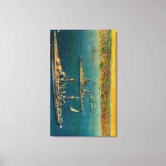 米軍艦がロングビーチに停泊 キャンバスプリント (正面)