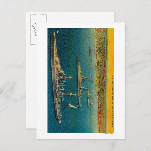 米軍艦がロングビーチに停泊 ポストカード (正面/裏面)