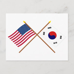 米韓国境を越えた国旗 ポストカード
