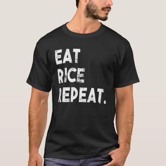 米食べ繰り返しおもしろい白米アジアグルメ Tシャツ (正面)