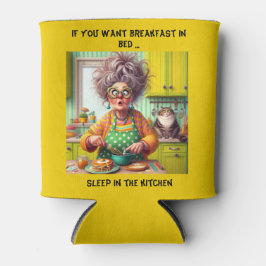 粉々おもしろいの老婦人マンガのパンケーキ作り 缶クーラー