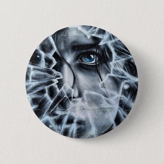 粉々に砕かれた窓を通して見ながら 缶バッジ (正面)