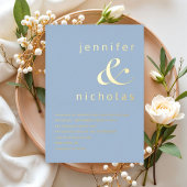 粉エレガント末アンパサンド結婚ブルー金ゴールド 箔招待状