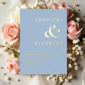 粉エレガント末アンパサンド結婚ブルー金ゴールド 箔招待状