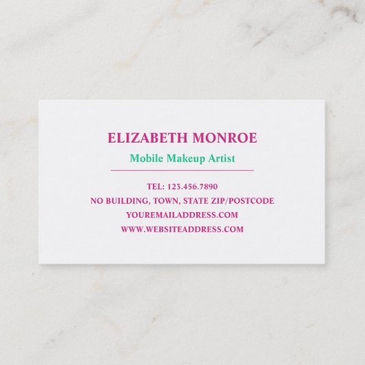 粉カラフル末、メイクアップアーティスト 名刺 (裏面)