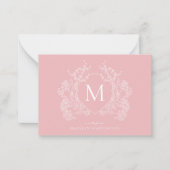 粉クラシック末赤面ピンクフローラクレストモノグラム ノートカード (正面)