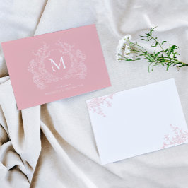 粉クラシック末赤面ピンクフローラクレストモノグラム ノートカード