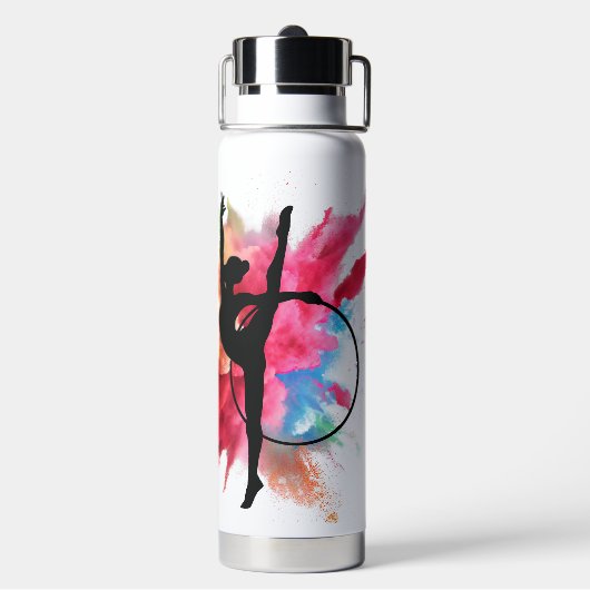 粉パーソナライズされたカラフル爆体操 ウォーターボトル (背面)