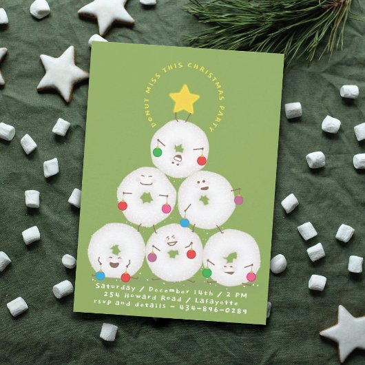 粉砂糖ドーナツ木クリスマスパーティー 招待状