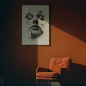 粉砕されたセレニティ：モノクロラインアート顔 ポスター