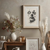 粉砕されたセレニティ：モノクロラインアート顔 ポスター