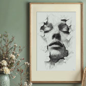 粉砕されたセレニティ：モノクロラインアート顔 ポスター