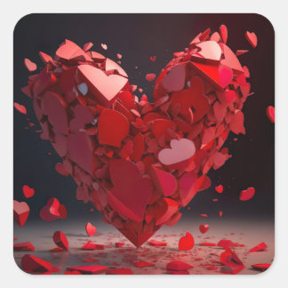 粉砕されたハートAI生成ステッカー スクエアシール