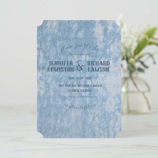 粉砕されたブルーベルベット結婚式招待状 招待状 (スタンド正面)