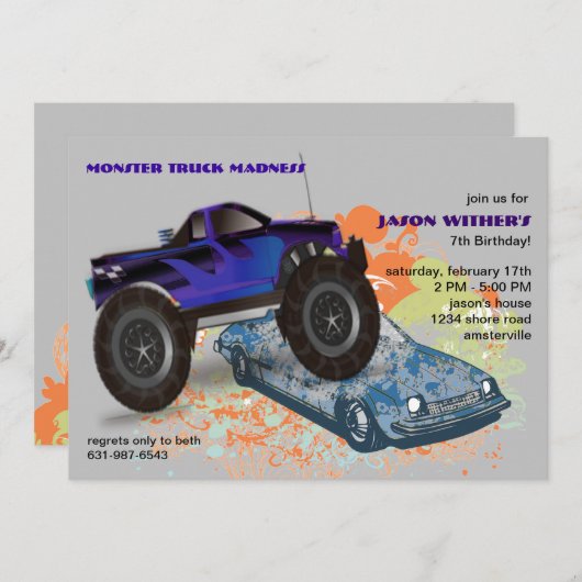 粉砕機のモンスタートラックの招待状 招待状 (正面/裏面)