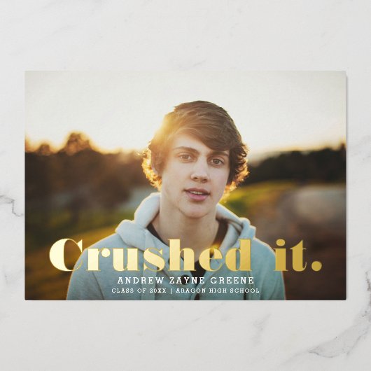 粉砕Itおもしろいモダンタイポグラフィ |卒業実在 箔招待状 (正面)