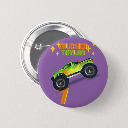 粉砕ITモンスタートラック子供の誕生日時代名 缶バッジ (正面&裏面)