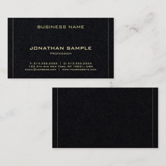 粋でエレガントでお洒落で黒い金ゴールドのデザインの贅沢 名刺 (正面/裏面)