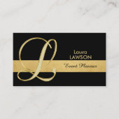 粋でエレガントでモノグラムのな金ゴールドの黒のイニシャル「L 名刺 (正面)