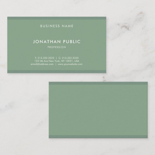 粋でエレガントなセージグリーンのモダンなプロフェッショナルのカッコいい 名刺 (正面/裏面)