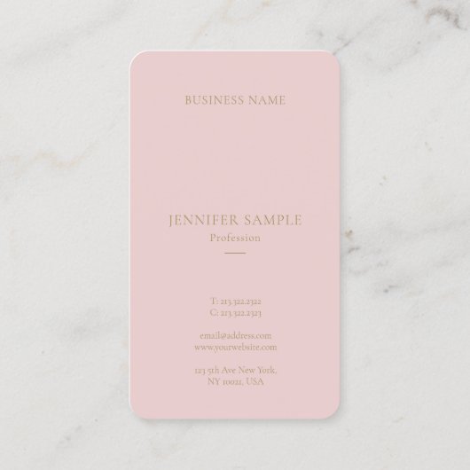 粋でエレガントなピンクの金ゴールドの文字のシンプルなテンプレートの上品 名刺 (裏面)
