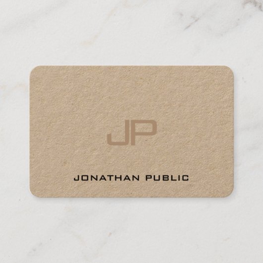 粋でエレガントなモノグラムの報酬の実質のクラフト紙 名刺 (正面)