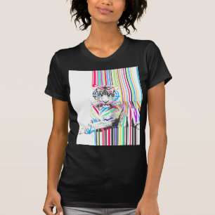 粋でカラフルで鮮やかなネオンのストライプなトラのペンキ Tシャツ