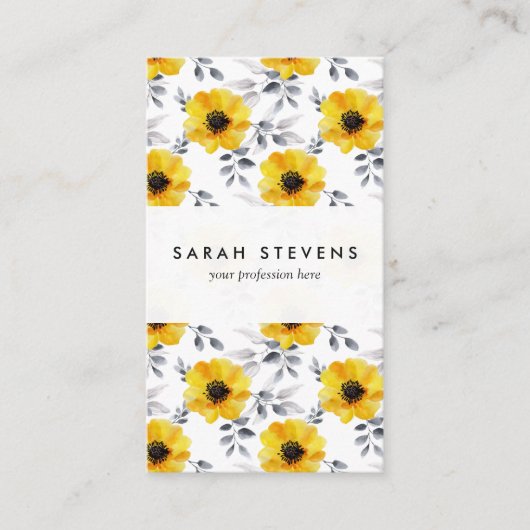 粋でガーリーで黄色い花模様 名刺 (正面)