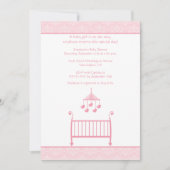 粋でシックなピンクのダマスク織のベビーシャワーの招待 招待状 (正面)