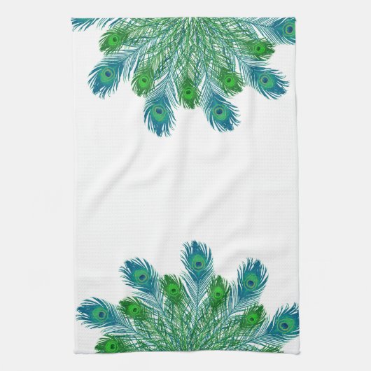 粋でシックな孔雀の羽 キッチンタオル (縦)